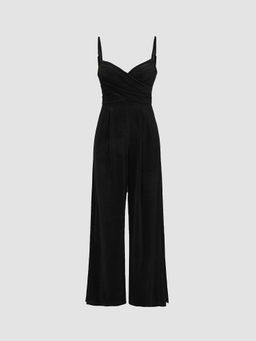 Cider - Velvet Solid Cross Wide Leg Jumpsuit