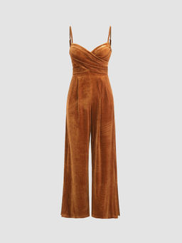 Cider - Velvet Solid Cross Wide Leg Jumpsuit