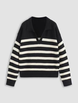 Cider - Striped Collar Knit Polo Top Curve & Plus