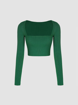 Cider - Solid Square Neck Knitted Crop Top