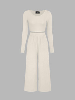 Cider - Solid Knitted Crop Top & Wide Leg Trousers (Set of 2)