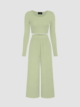 Cider - Solid Knitted Crop Top & Wide Leg Trousers (Set of 2)