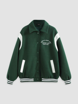 Cider - Contrasting Collar Button Up Bomber Jacket