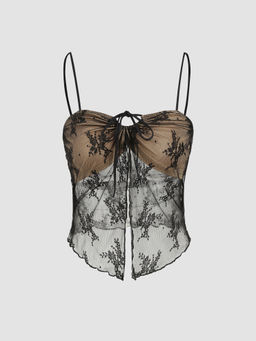 Cider - Tie Up Lace Floral Cami Crop Top