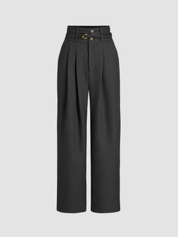 Cider - Tweed Solid Belted Straight Leg Trousers