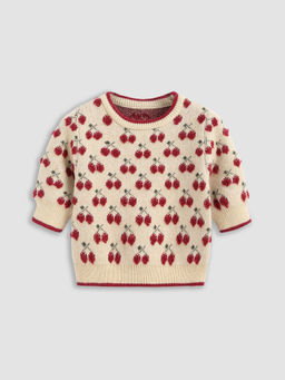 Cider - Contrasting Binding Cherry Pattern Knitted Crop Top