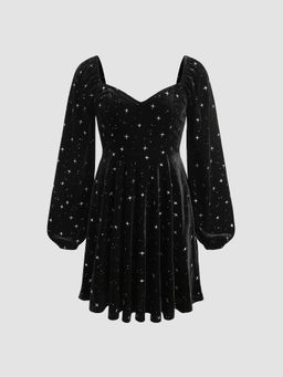 Cider - Velvet Star Square Neck Mini Dress