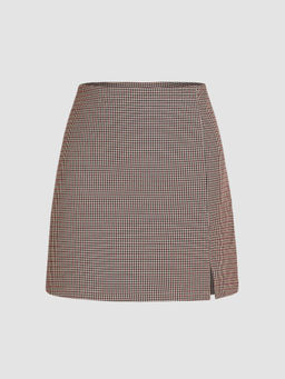 Cider - Houndstooth High Waist Split Mini Skirt