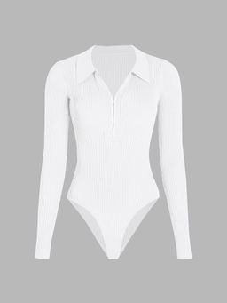 Cider - Solid Rib Zip Up Collar Knitted Bodysuit