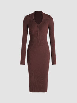 Cider - Knit Solid Polo Button Up Maxi Dress