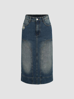 Cider - Denim Patchy Split Maxi Skirt