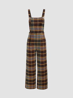 Cider - Tweed Plaid Button Up Wide Leg Jumpsuit