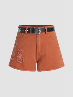 Cider - Denim Belted Mid Waist Shorts
