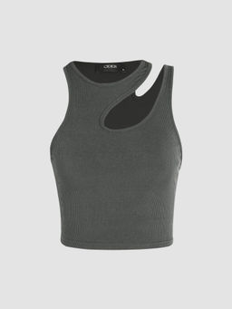Cider - Solid Asymmetrical Sleeveless Crop Top