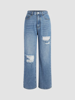 Cider - High Waist Ripped Straight Leg Jeans