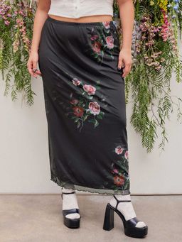 Cider - Mesh Floral Maxi Skirt Curve & Plus