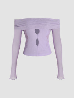 Cider - Rose Off-Shoulder Long Sleeve Crop Top