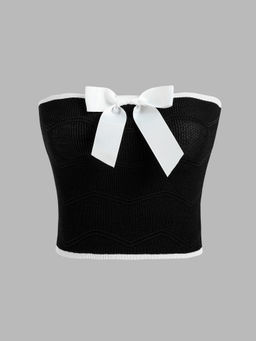 Cider - Contrasting Bowknot Knitted Tube Top