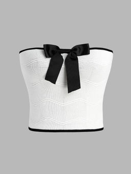 Cider - Contrasting Bowknot Knitted Tube Top