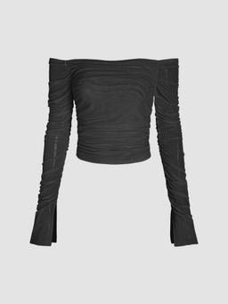 Cider - Mesh Off-Shoulder Long Sleeve Tee ()