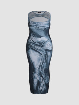 Cider - Trompe L'oeil Prints Cut Out Knitted Maxi Dress Curve & Plus