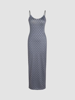 Cider - Diamond Round Neckline Split Maxi Dress