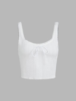 Cider - Solid Lace Trim Bowknot Rib Knit Tank Top