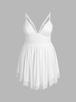 Cider - Lace Sheer Ruffle Mini Dress Curve & Plus