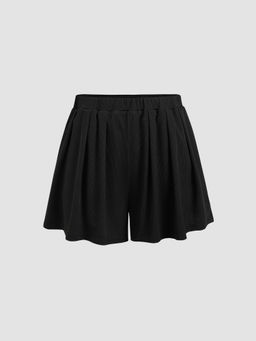 Cider - Solid Elastic Waist Wide Leg Shorts