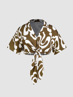 Cider - Geometric Collar Short Sleeve Blouse Top Curve & Plus