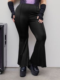 Cider - High Waist Solid Stitch Flared Trousers Curve & Plus