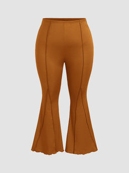 Cider - High Waist Solid Stitch Flared Trousers Curve & Plus