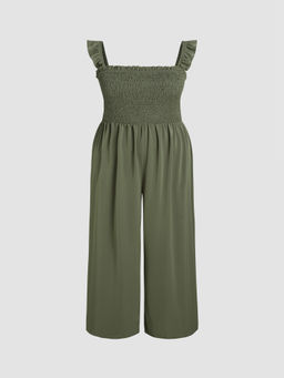 Cider - Ruffle Trim Smocked Pocket Jumpsuit Curve & Plus