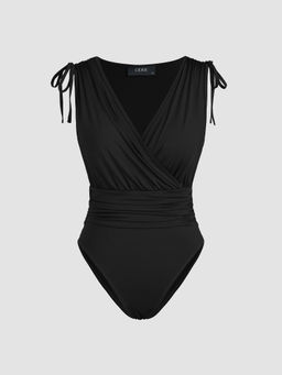 Cider - Jersey V-Neck Knotted Ruched Bodysuit