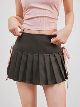 Cider - Lace Up Pleated Mini Skirt
