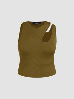 Cider - Solid Asymmetrical Sleeveless Crop Top Curve & Plus