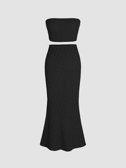 Cider - Jersey Strapless Crop Top & Ruffle Maxi Mermaid Skirt (Set Of 2) ()