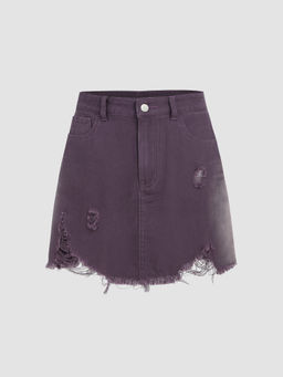 Cider - Denim Ripped Mid Waist Skirt
