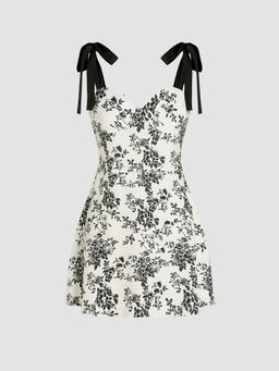 Cider - Floral V-Neck Knotted Mini Dress