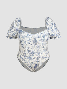Cider - Floral & Animal Puff Sleeve Bodysuit Curve & Plus