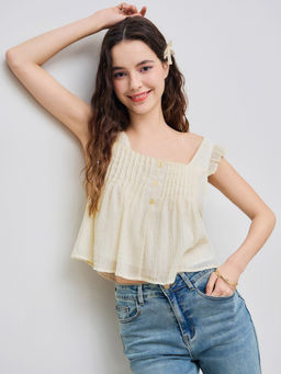 Cider - Square Neck Ruffle Hem Crop Top