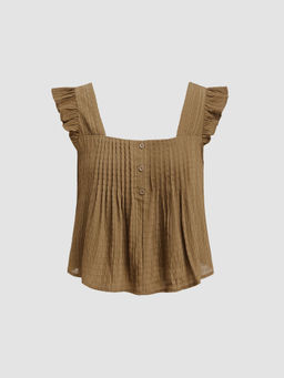 Cider - Square Neck Ruffle Hem Crop Top