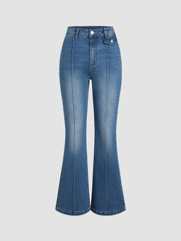 Cider - Denim Washed High Waist Flared Jeans
