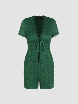 Cider - Lace Trim V-Neck Floral Romper