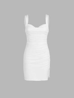 Cider - Ruched Split Cowl Neck Mini Dress