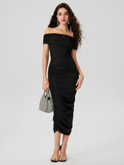 Cider - Off Shoulder Ruched Midi Dress