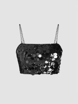 Cider - Sequin Zipper Up Crop Cami Top