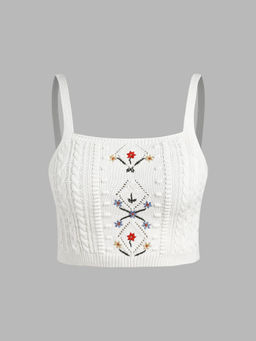 Cider - Floral Square Neck Knitted Crop Tank Top Curve & Plus