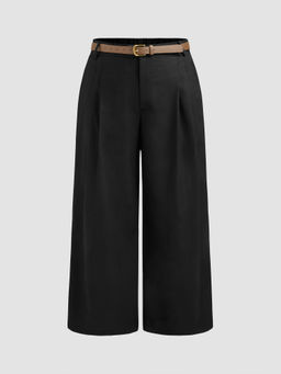 Cider - Linen Blend Belted Pocket Wide Leg Pants Curve & Plus