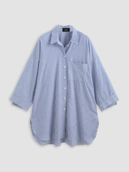 Cider - Striped Collar Pocket Oversized Shirt Dress